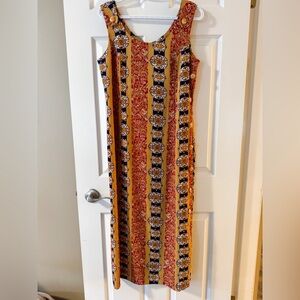 Vintage Kathie Lee Maroon & Yellow Paisley Indie Boho Retro Dress, Size 10 M